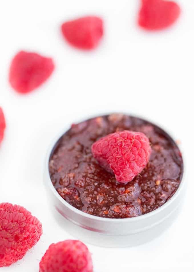 Raspberry Lip Scrub - Get soft, kissable lips with this simple DIY beauty recipe. It's made with three natural ingredients that you may already have in your home!