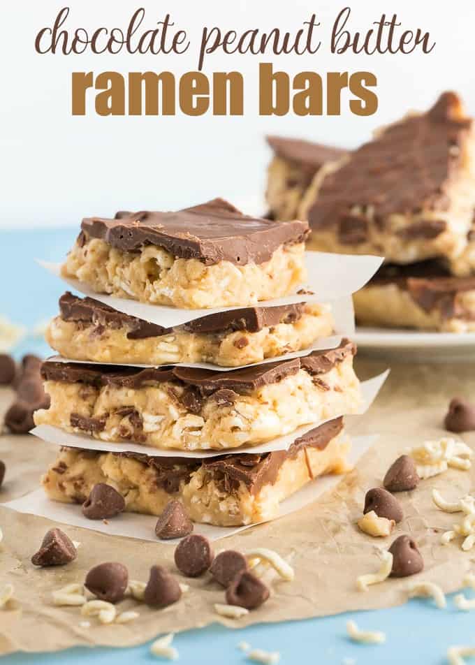 Chocolate Peanut Butter Ramen Bars - Ramen noodles may not be your typical dessert ingredient, but after you try this sweet no-bake treat, you'll see why it just works! 