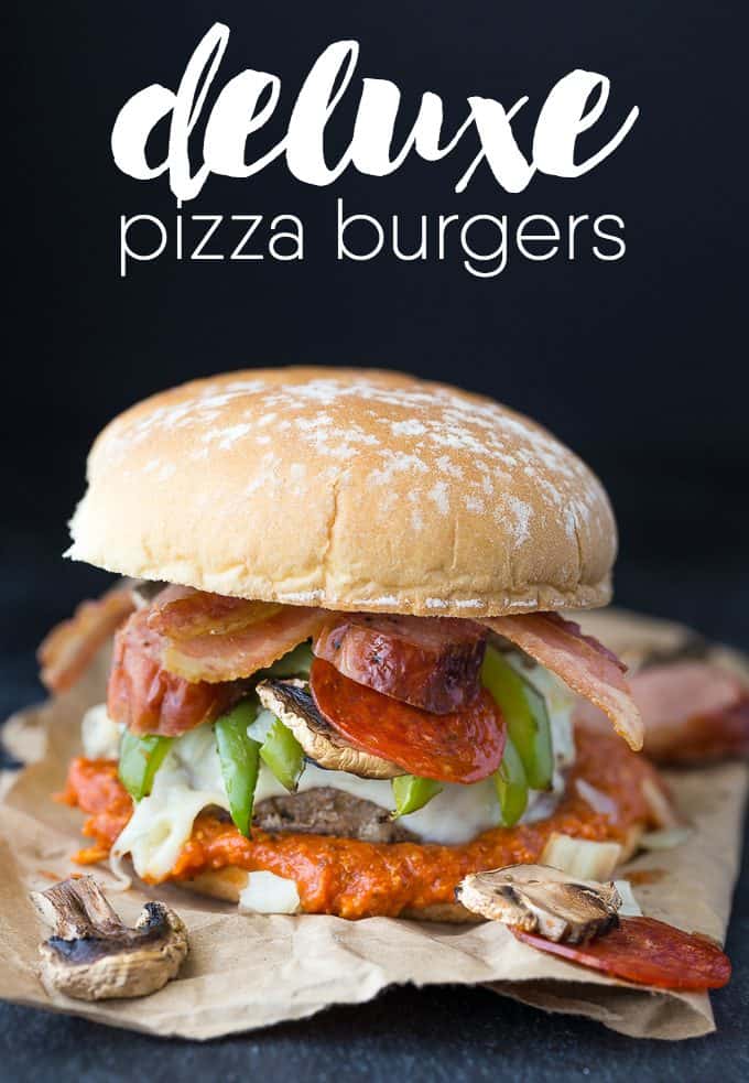 Deluxe Pizza Burgers - Loaded to the max with all your favourite pizza toppings. Take one bite and you'll see why my family raves about these delicious burgers!