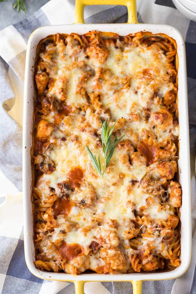 Baked Chicken & Tarragon Pasta - This savoury casserole will easily feed a family of four. It's a little on the spicy side, but oh so yummy!