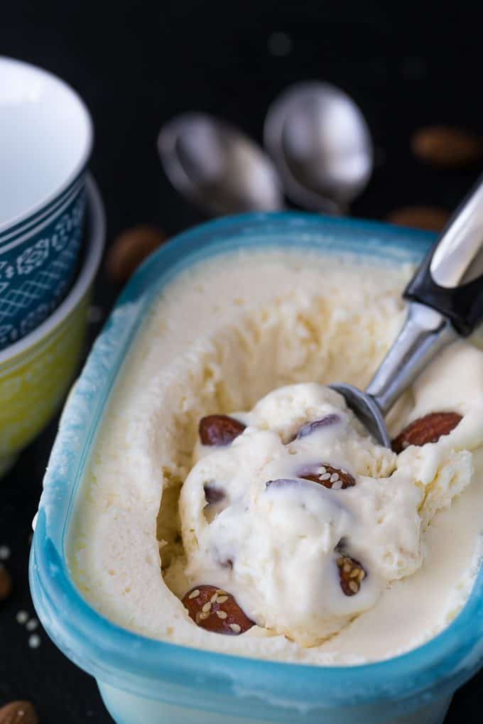 Sesame Almond Ice Cream - A simple no-churn ice cream made with candied almonds with an Asian flair!