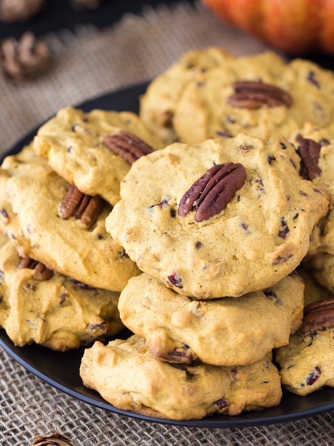 Pumpkin Breakfast Cookies - Soft, chewy and packed full of pecans, dried cranberries and pumpkin, these breakfast cookies are worth waking up for!