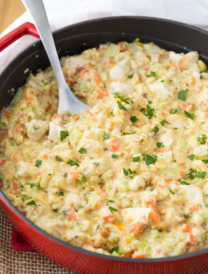 One-Pot Chicken & Stuffing - Easy comfort food for the win! You'll love this savoury, flavourful dish.