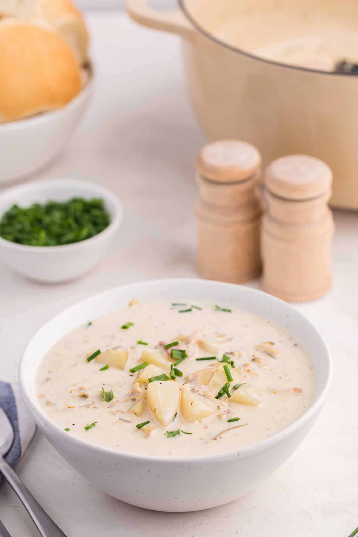 A bowl of New England Clam Chowder.