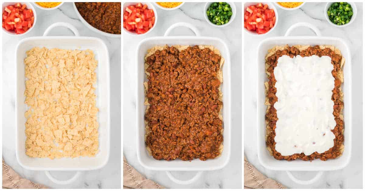 Steps to make taco casserole.