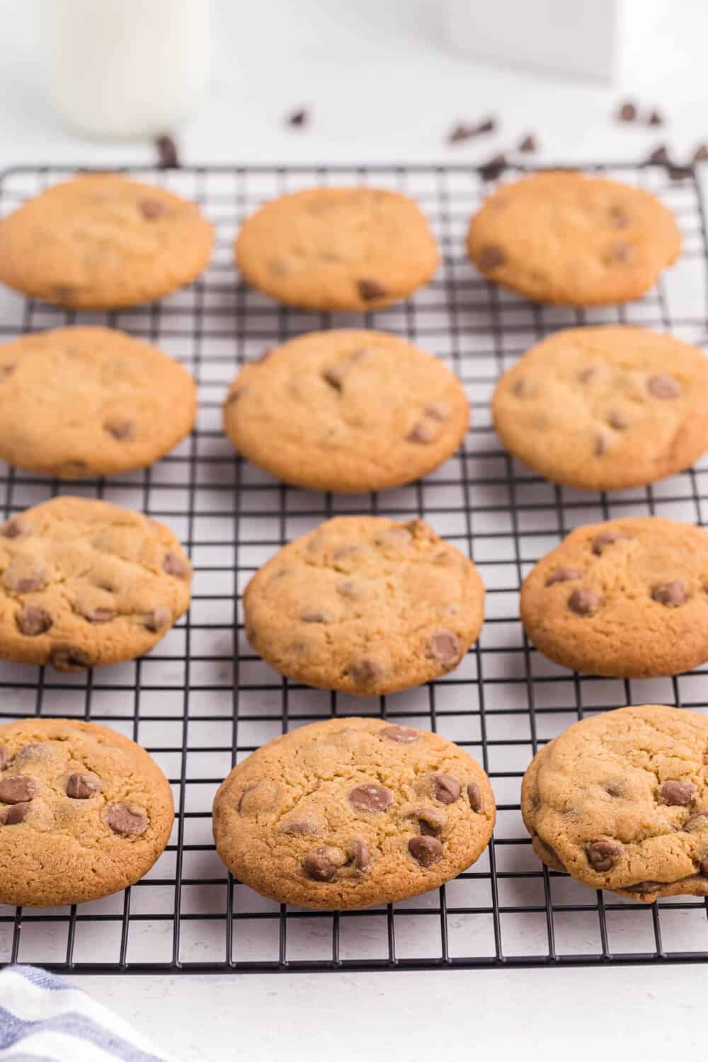 chocolate chip cookies on a wire baking rack