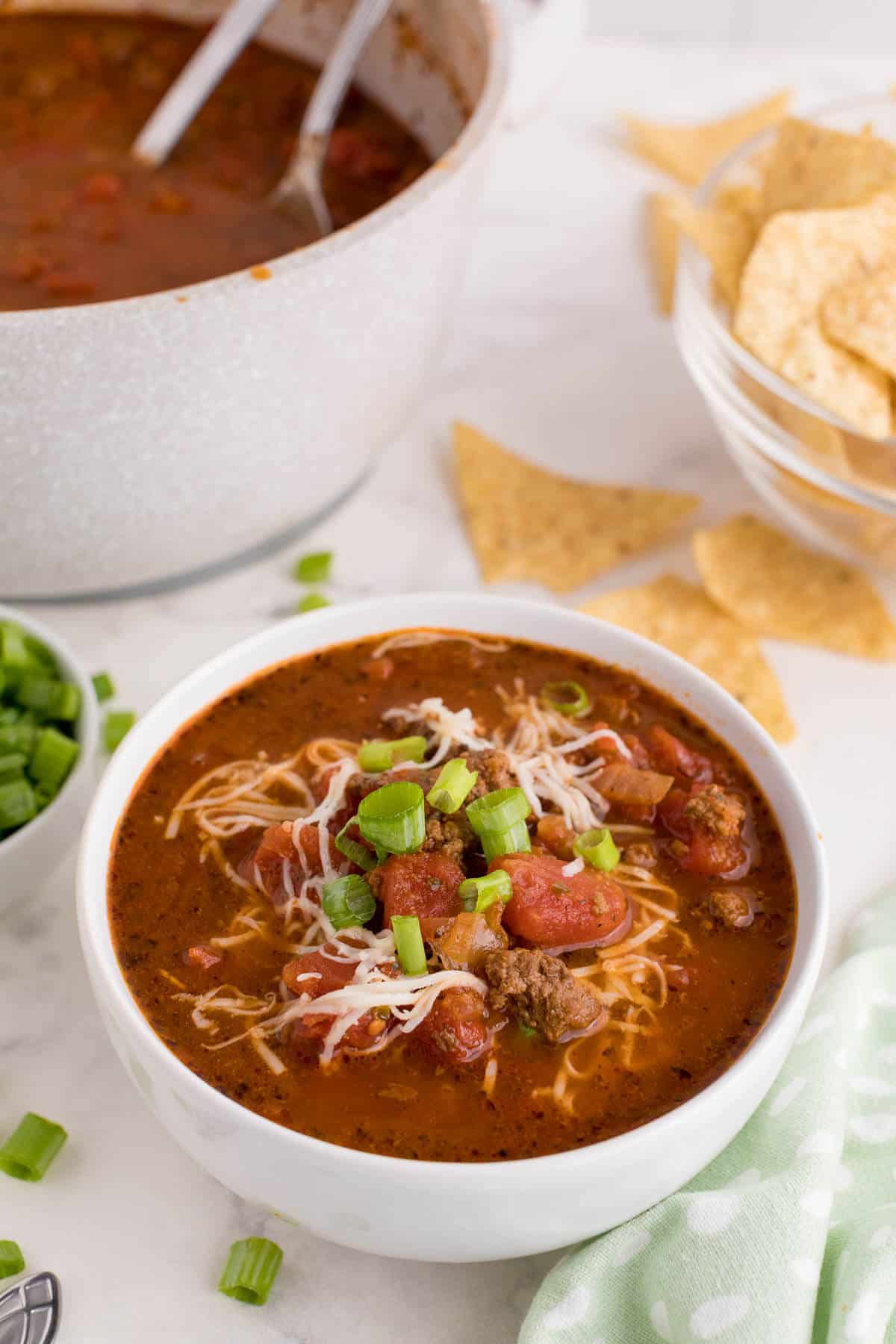 Taco soup in a bowl.