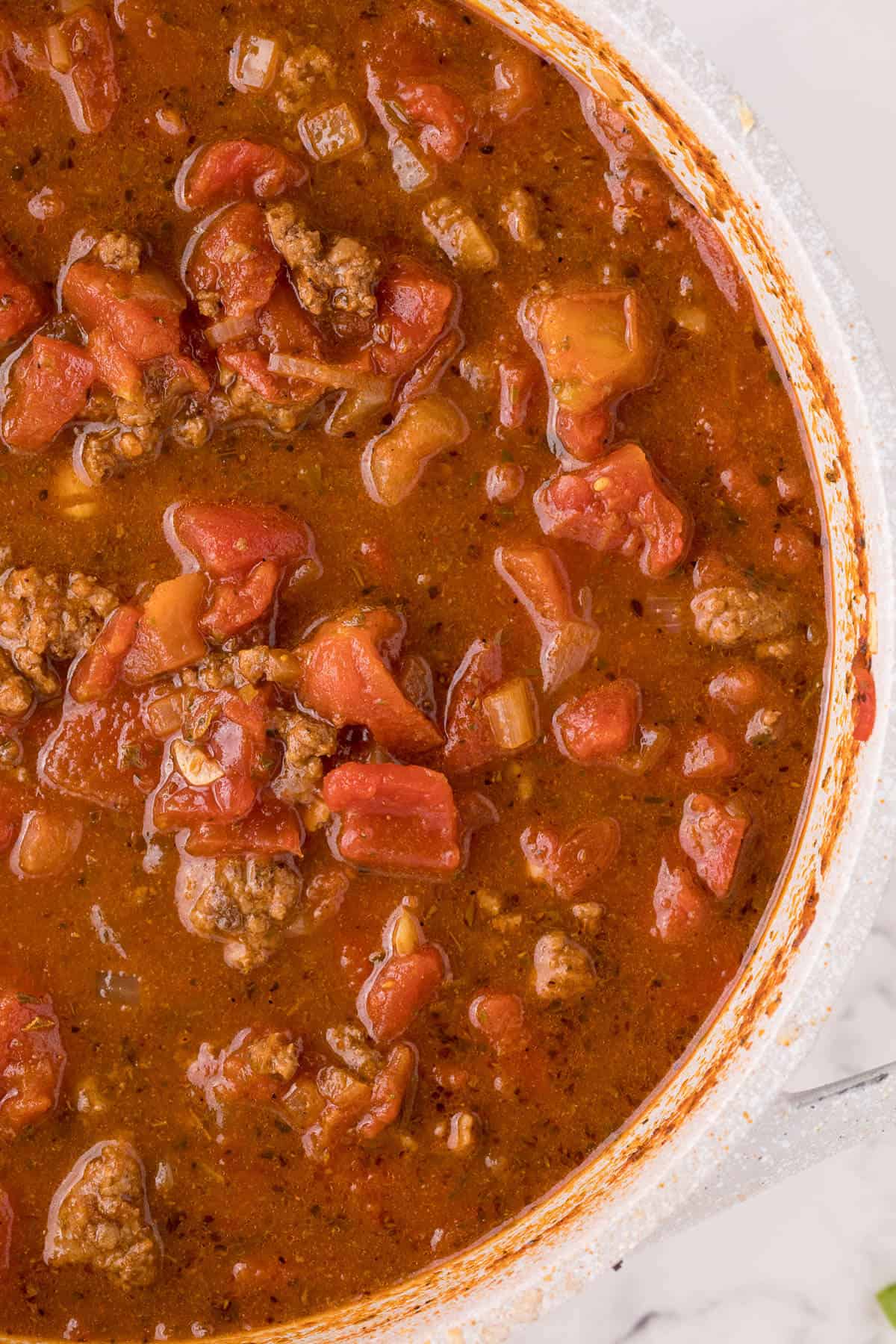 Taco soup in a pot.