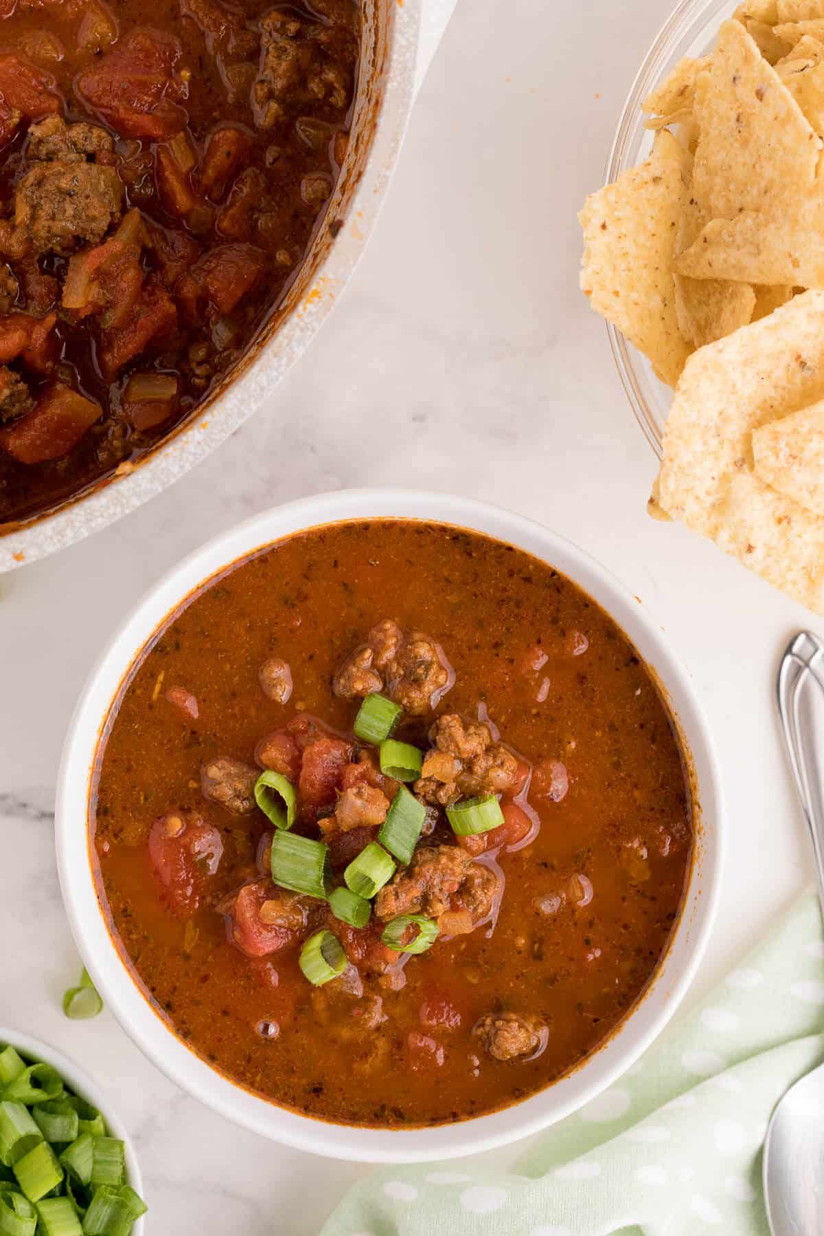 Taco soup in a bowl.