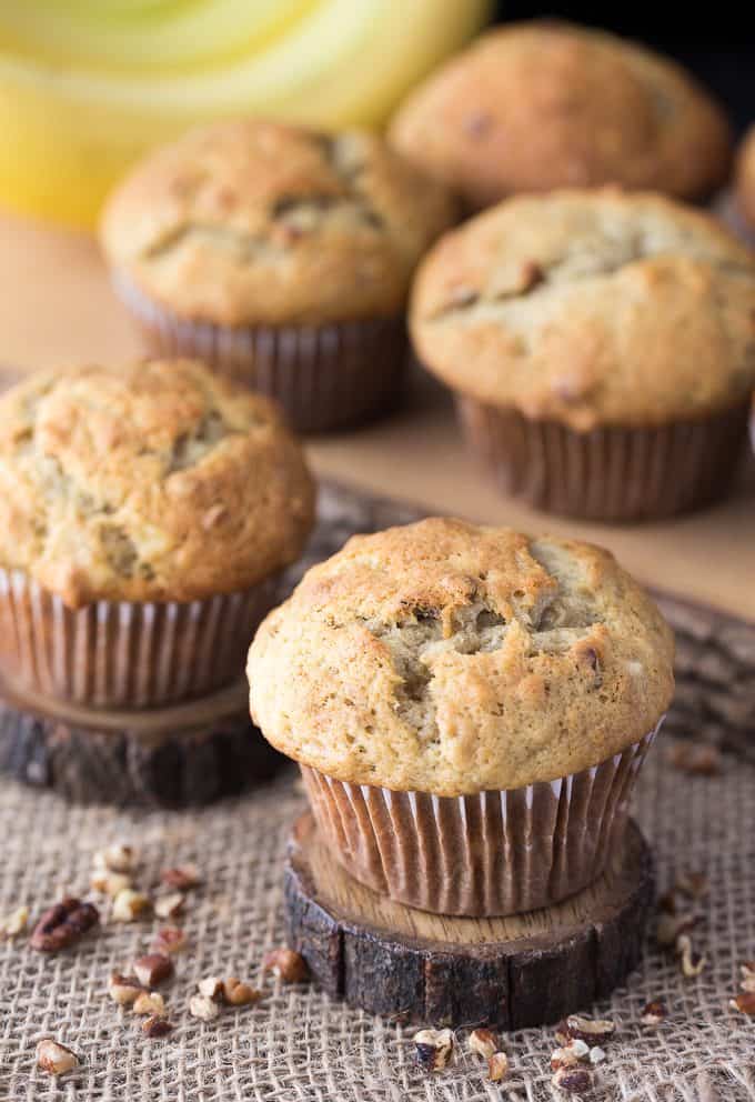 Banana Nut Muffins - A classic banana muffin that you can make with or without nuts. These muffins are moist and full of banana flavour, making them a go-to snack and lunch box favourite.