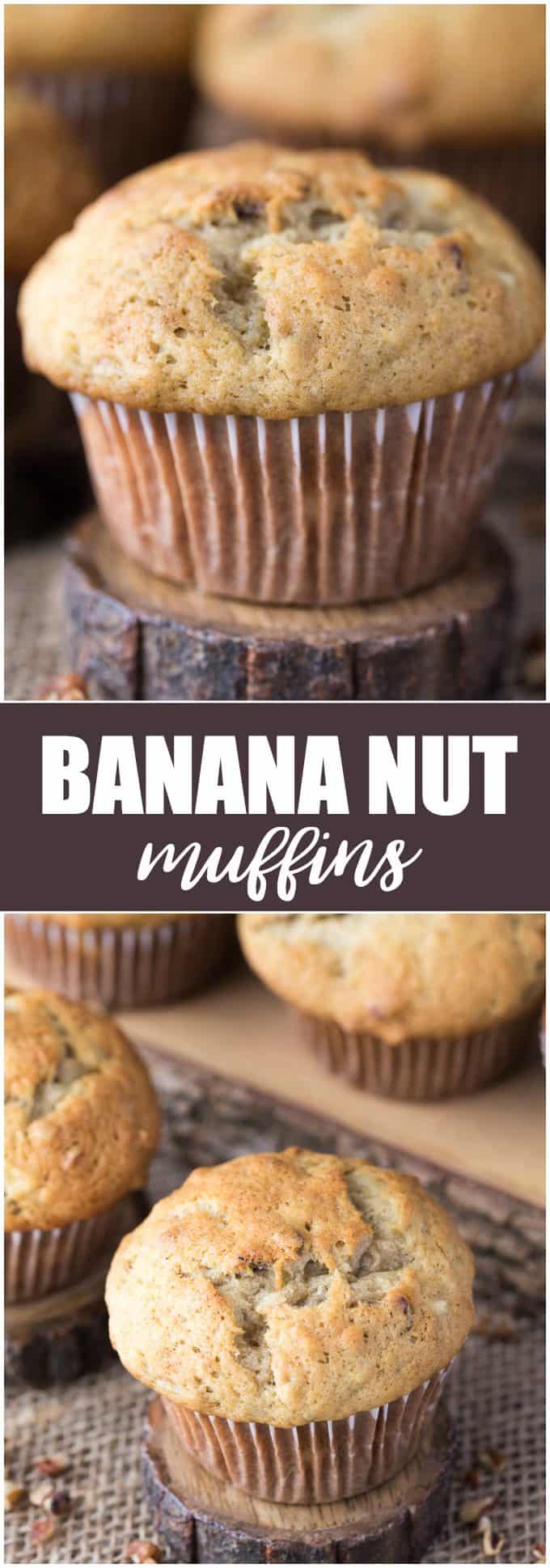 Banana Nut Muffins - A classic banana muffin that you can make with or without nuts. These muffins are moist and full of banana flavour, making them a go-to snack and lunch box favourite.