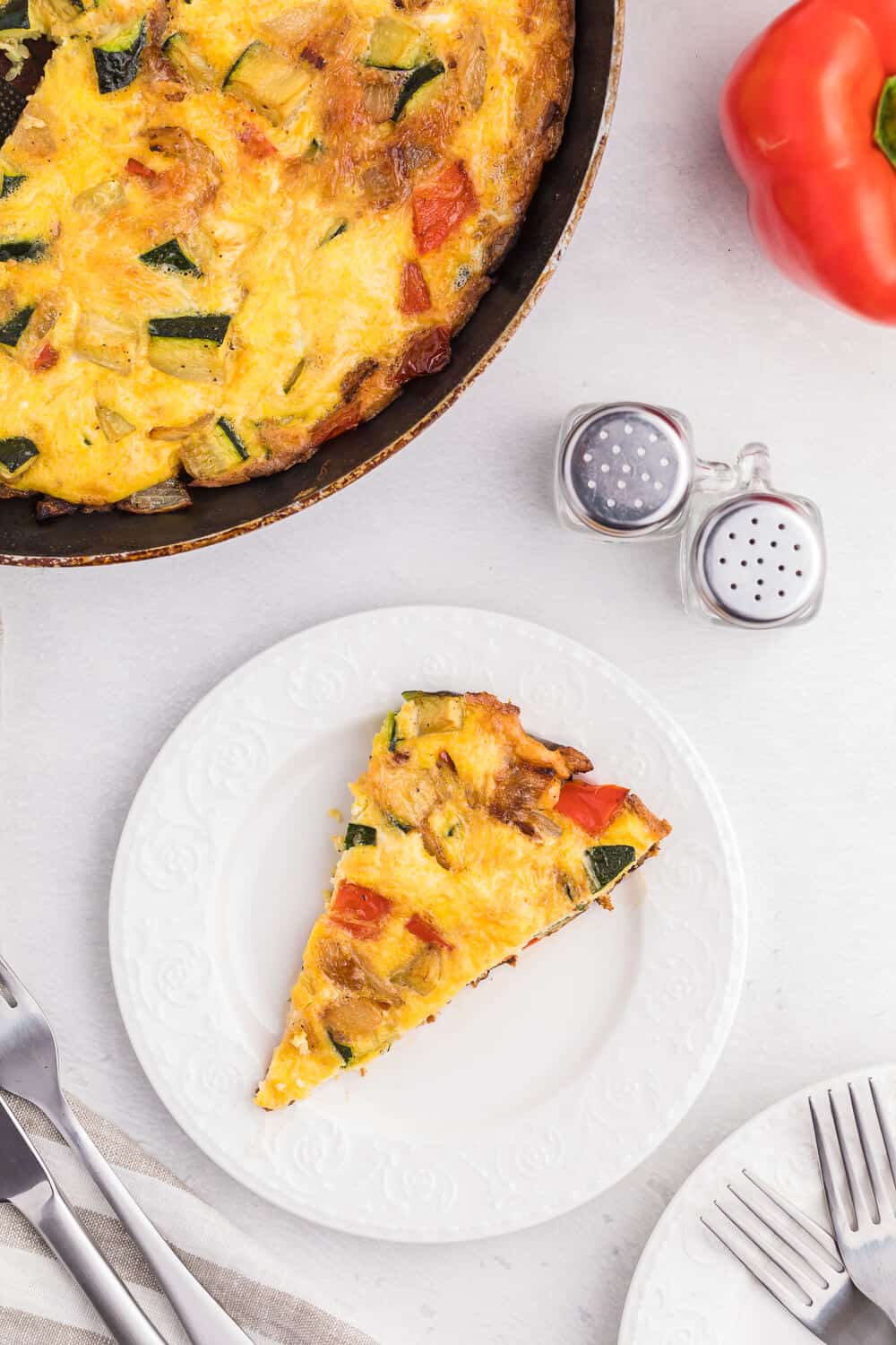Caramelized Onion, Red Pepper & Zucchini Frittata - Loaded with red pepper and zucchini, this veggie-packed dish is healthy and filling - and low carb too!