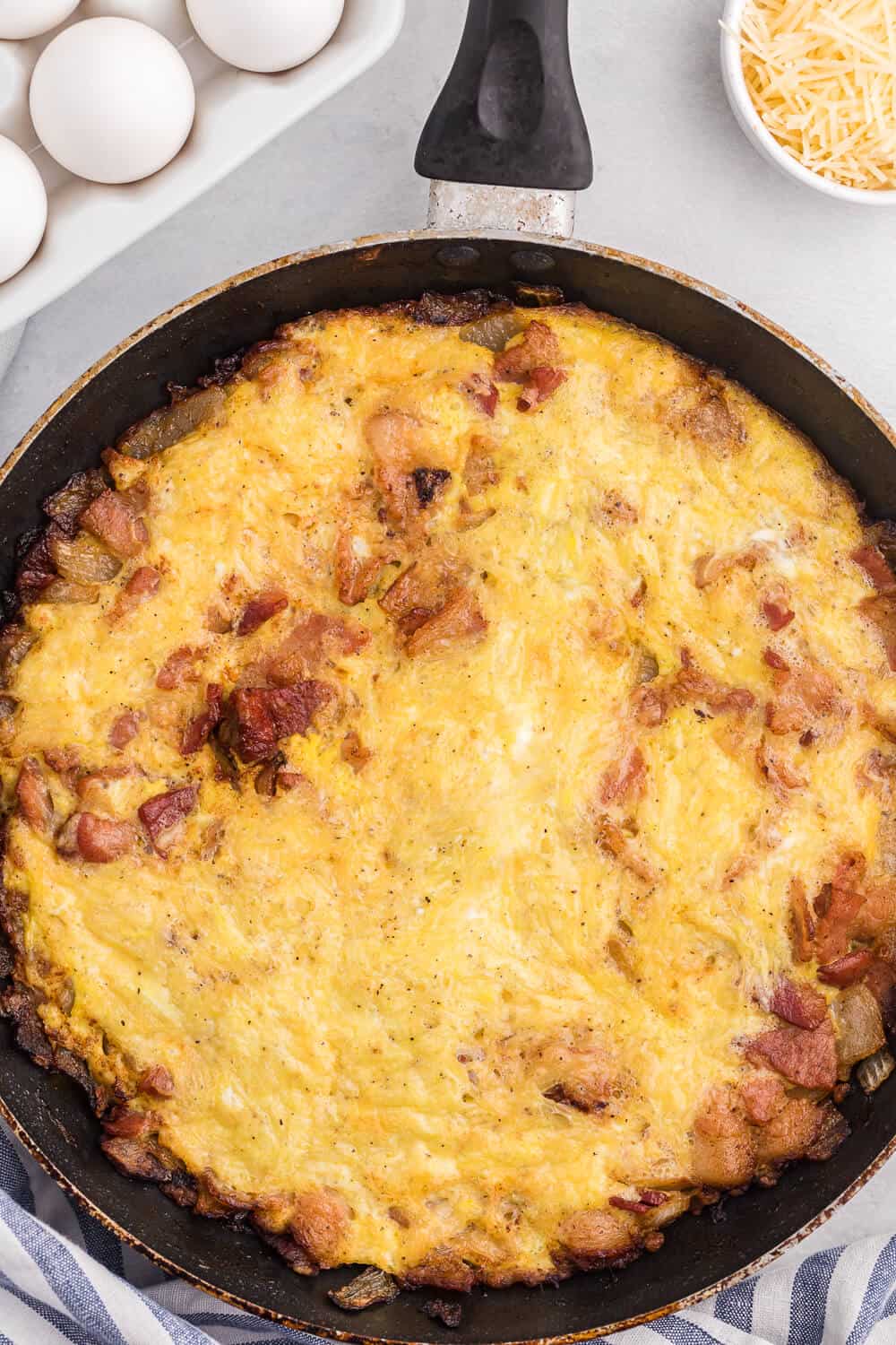 Pancetta & Onion Frittata - With sweet caramelized onions and salty pancetta, this quick and easy frittata is a great low-carb option - anytime of day!