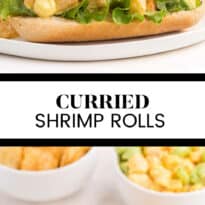 Curried shrimp rolls two image collage pin.