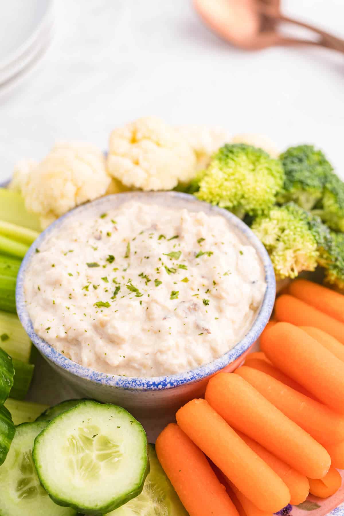 Grilled Eggplant Dip Recipe - An easy and healthy appetizer perfect for parties! Eggplant is grilled to perfection and added to a creamy lemon garlic yogurt based dip. Serve with fresh veggies or crackers.