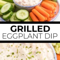 Grilled Eggplant Dip Recipe - An easy and healthy appetizer perfect for parties! Eggplant is grilled to perfection and added to a creamy lemon garlic yogurt based dip. Serve with fresh veggies or crackers.