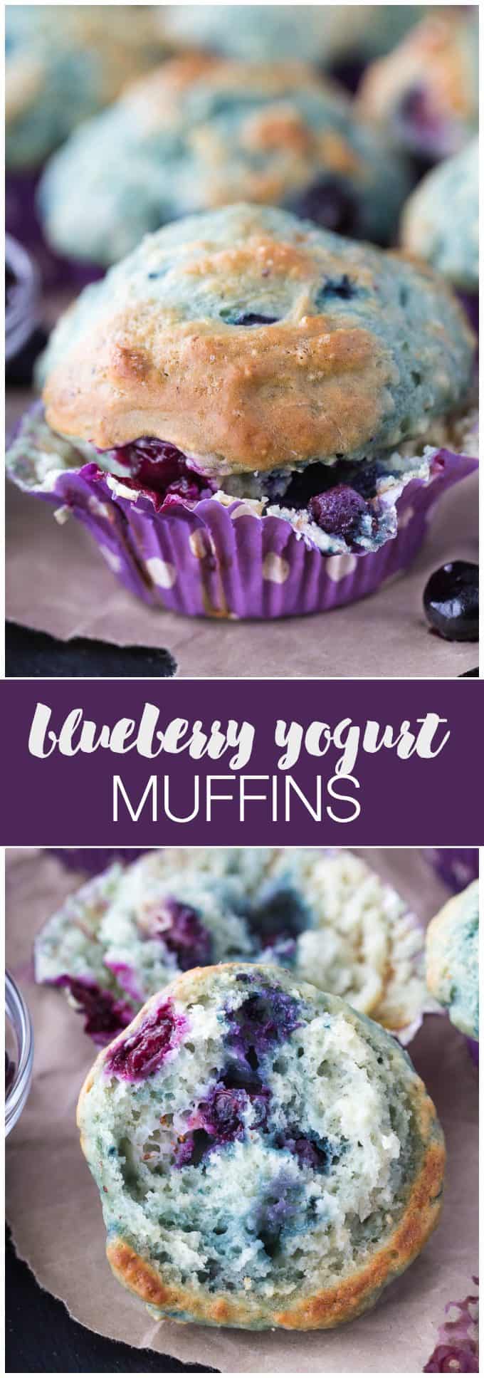 Blueberry Yogurt Muffins - These blueberry packed muffins are a perfect make-ahead for snacks and breakfast on-the-go. Using Greek yogurt in the recipe helps amp up the protein!