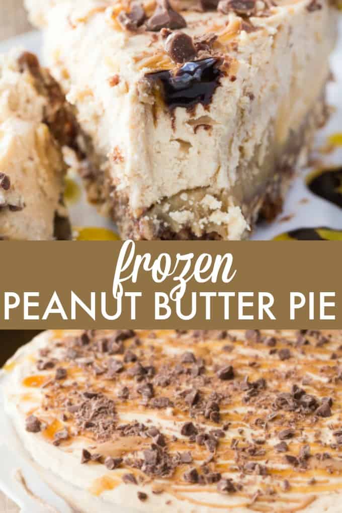 Frozen Peanut Butter Pie - Multiple layers of YUM including a pretzel crust, chocolate layer, caramel layer followed by peanut butter ice cream.