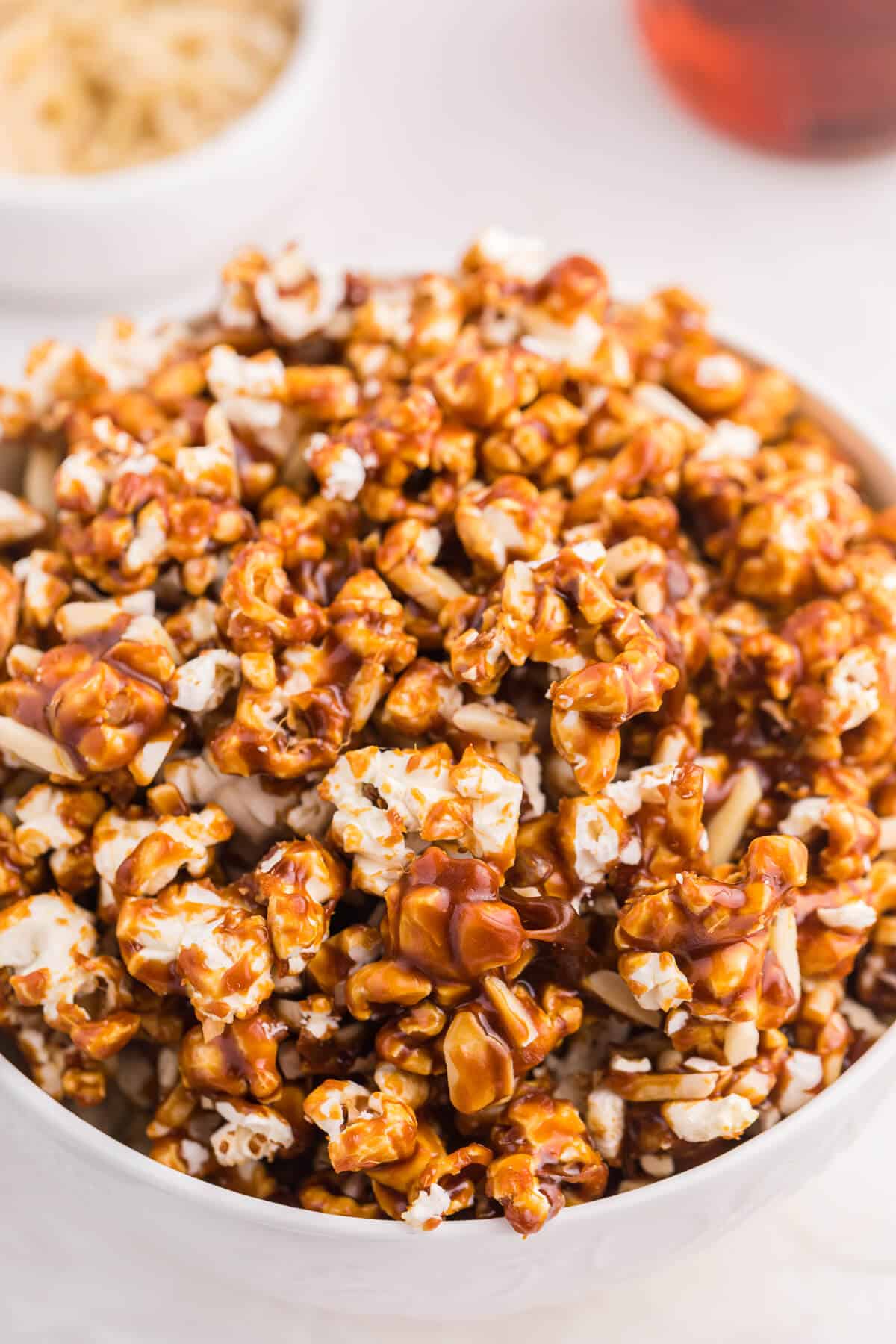 Maple almond popcorn in a bowl.