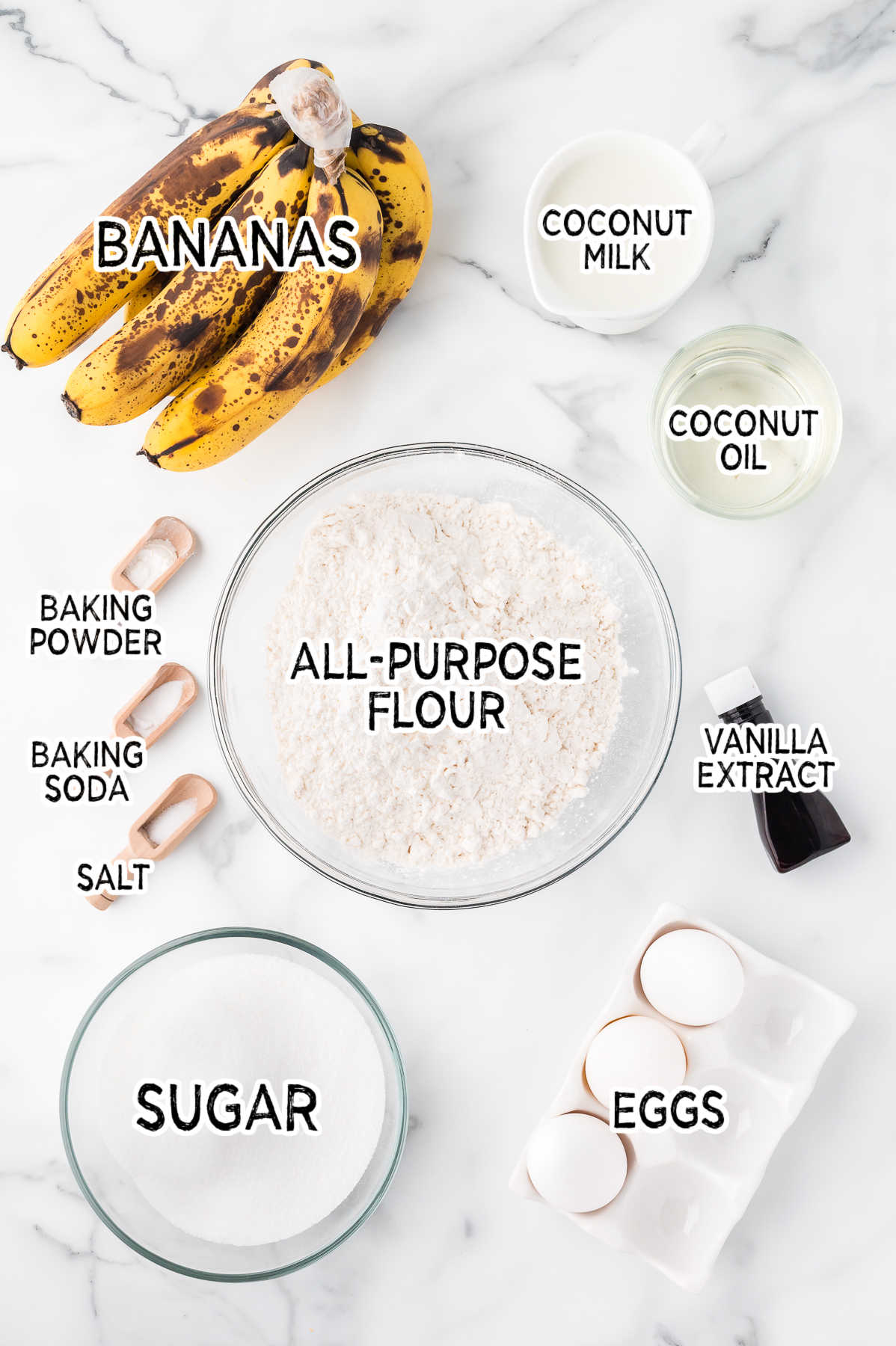 Ingredients to make banana cupcakes.