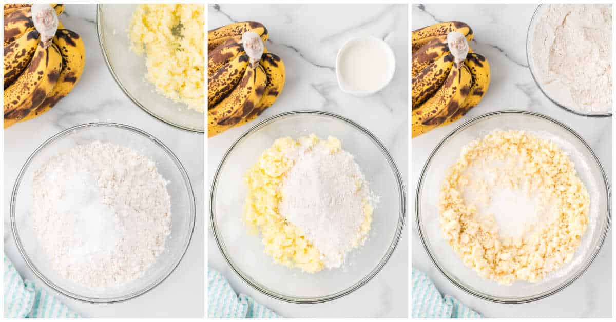 Steps to make banana cupcakes.