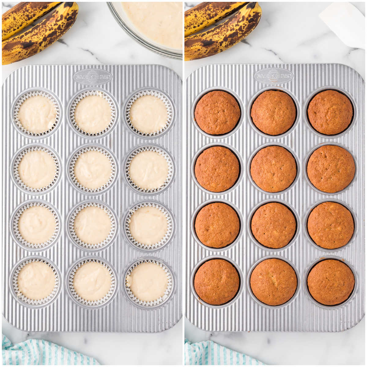 Steps to make banana cupcakes.