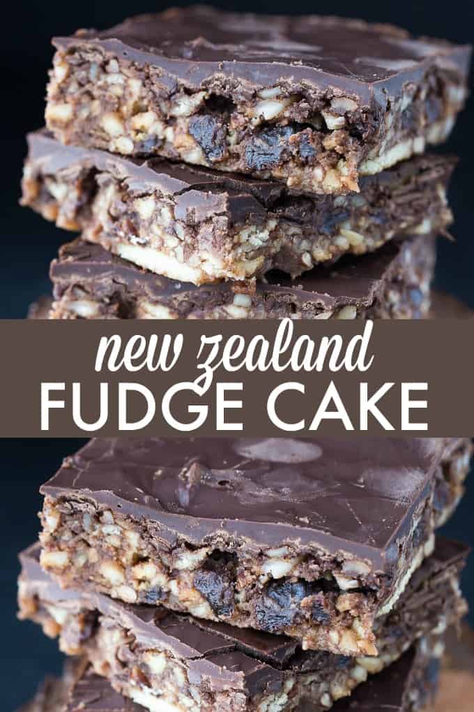 New Zealand Fudge Cake - A simple, no-bake dessert made with raisins, nuts, cookies and lots of chocolate!