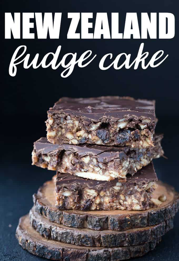 New Zealand Fudge Cake - A simple, no-bake dessert made with raisins, nuts, cookies and lots of chocolate!
