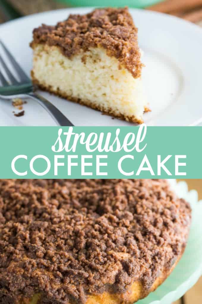 Streusel Coffee Cake - Another classic cake - for good reason! The crumbly cinnamon topping and the moist cake are the perfect pairing with a hot cup of coffee! This is a great make-ahead cake to have in the freezer for unexpected guests.