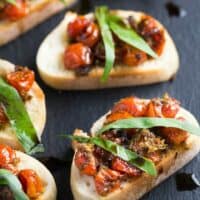 Roasted Grape Tomato and Basil Crostini