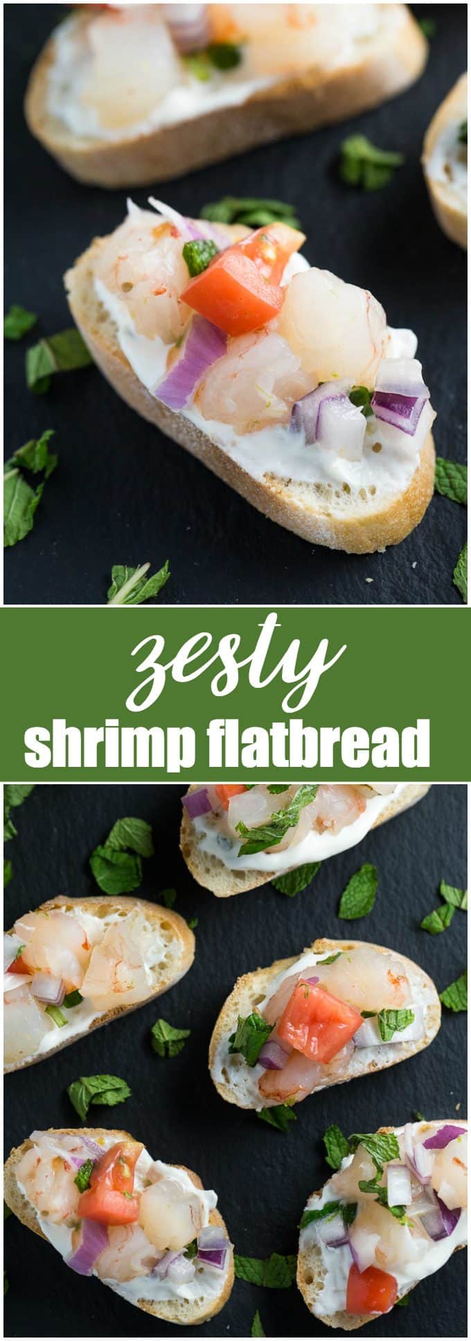 Zesty Shrimp Flatbred - Tantalize your tastebuds with this appetizer. Tzatziki, mint and jalapenos collide to kick the zing up on this shrimp recipe. 