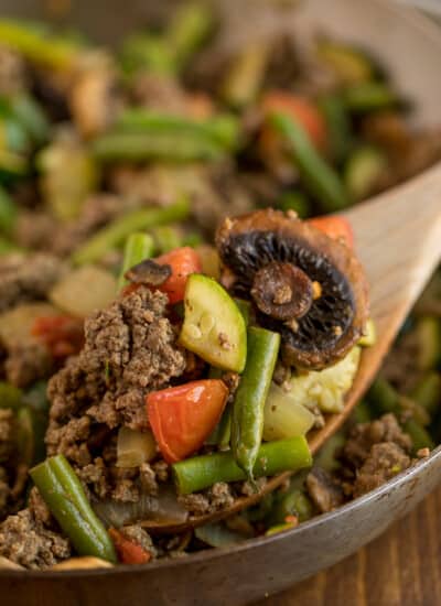 Garden Vegetable Beef Skillet - Garden Vegetable Beef Skillet Recipe - a one pan meal made with fresh veggies, spices and ground beef!