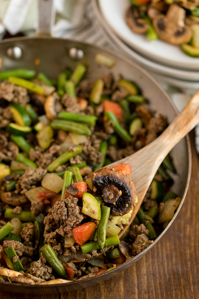Garden Vegetable Beef Skillet - Garden Vegetable Beef Skillet Recipe - a one pan meal made with fresh veggies, spices and ground beef!