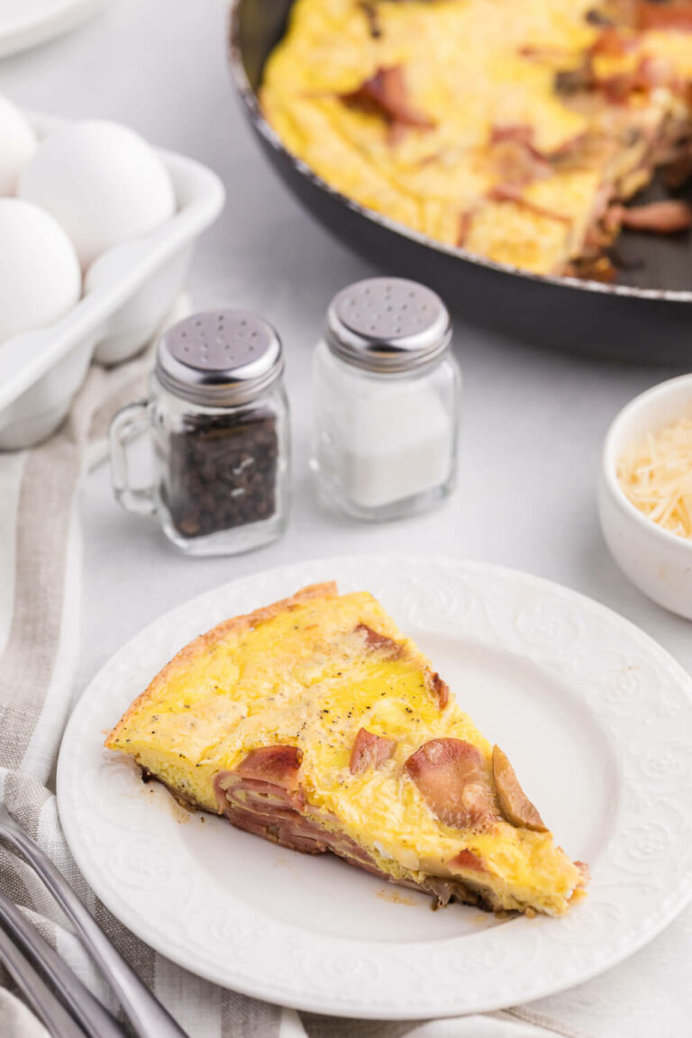 Turkey Bacon Frittata - Cut a few calories on this amazing brunch dish! Swap the pork for turkey in this delicious egg dish that's perfect for breakfast or dinner.