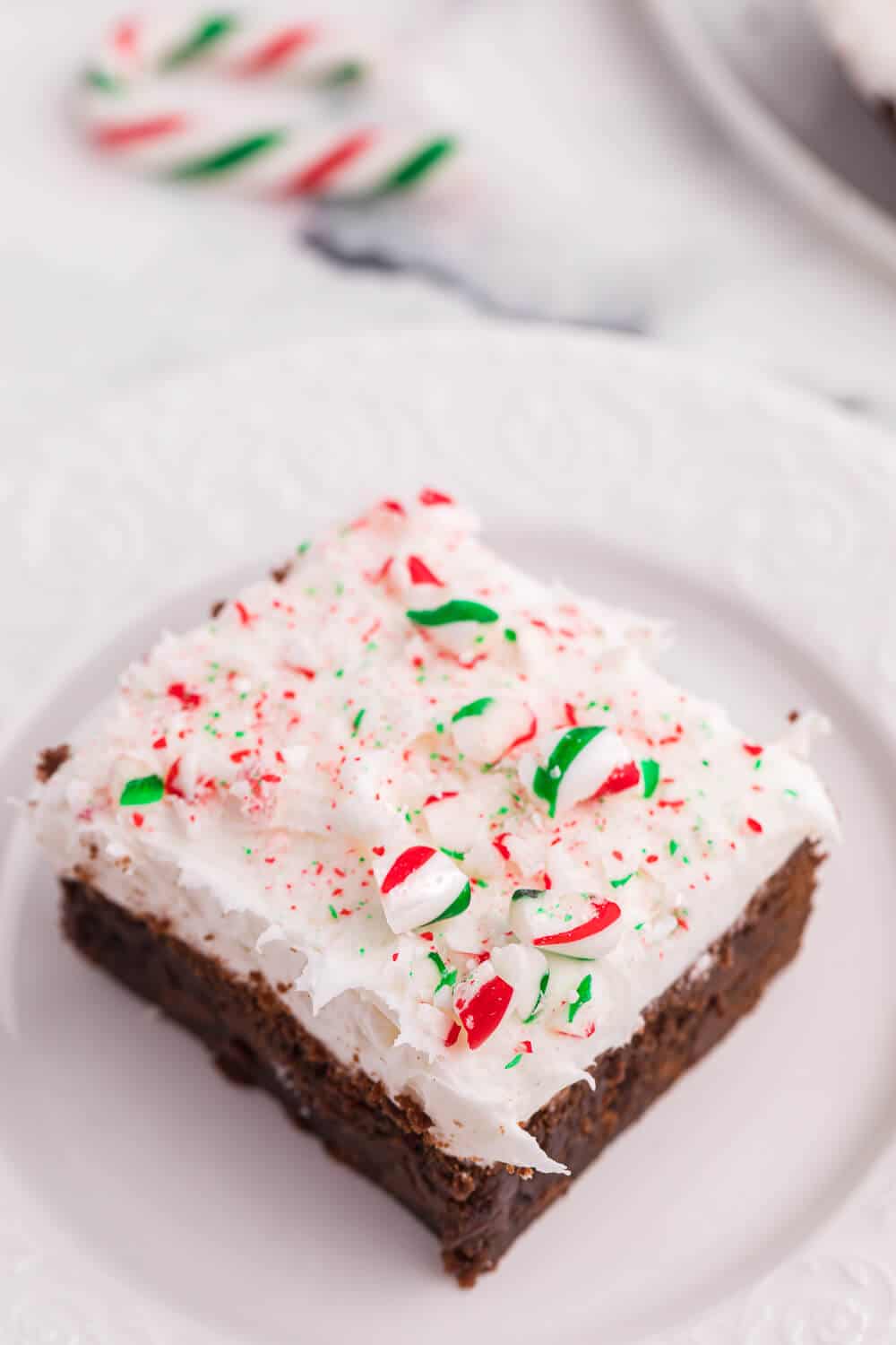 a candy cane brownie on a plate