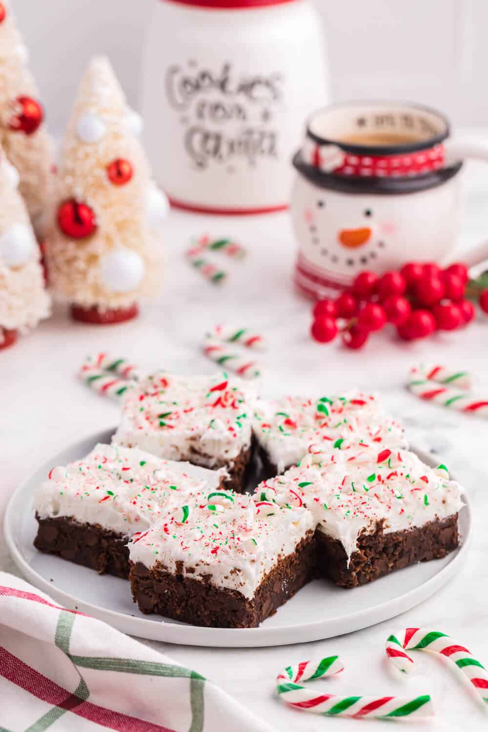 candy cane brownies on a plate