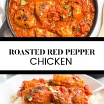 Roasted red pepper chicken collage pin image.