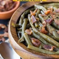 Southern Style Green Beans - A simple slow cooker recipe made with beans, bacon and onions!