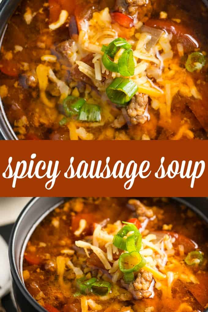 Spicy Sausage Soup - Filled with hot Italian sausage, red peppers and tomatoes. This soup packs a powerful flavour punch!