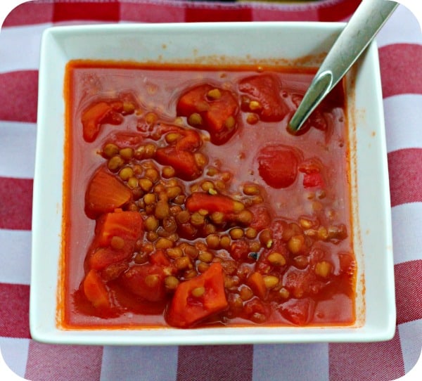 Tomato and Lentil Soup - The most comforting soup! This homey vegetarian stew is made so easy with canned tomatoes and canned lentils.