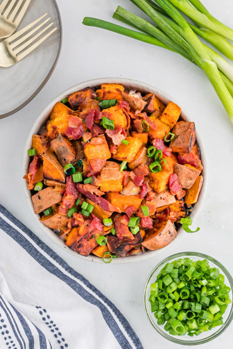 A bowl of sweet potato home fries.