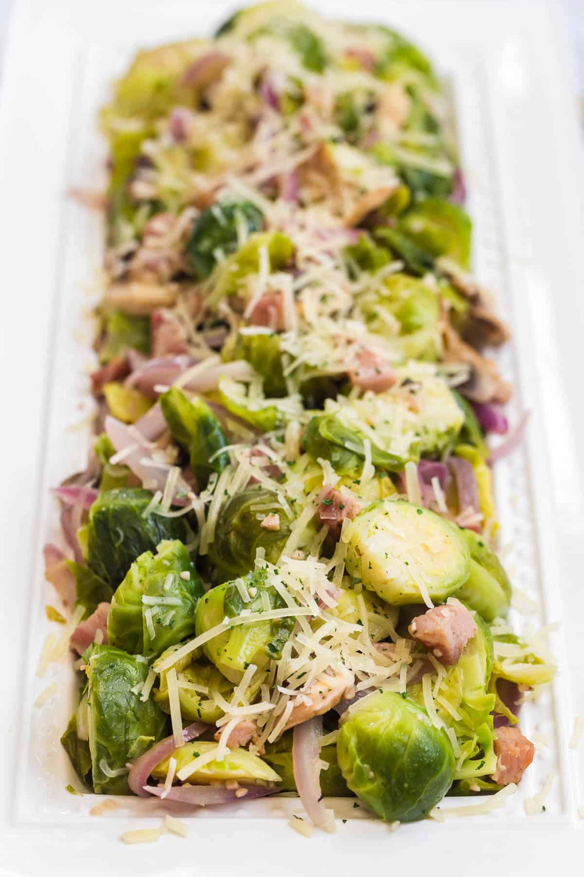 Brussel sprouts on a platter.