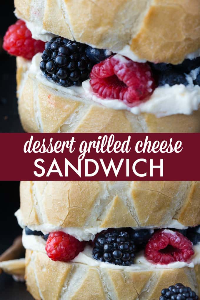 Dessert Grilled Cheese Sandwiches - Not your typical grilled cheese sandwich! It's filled with creamy mascarpone cheese, fresh sweet berries and a drizzle of honey. 
