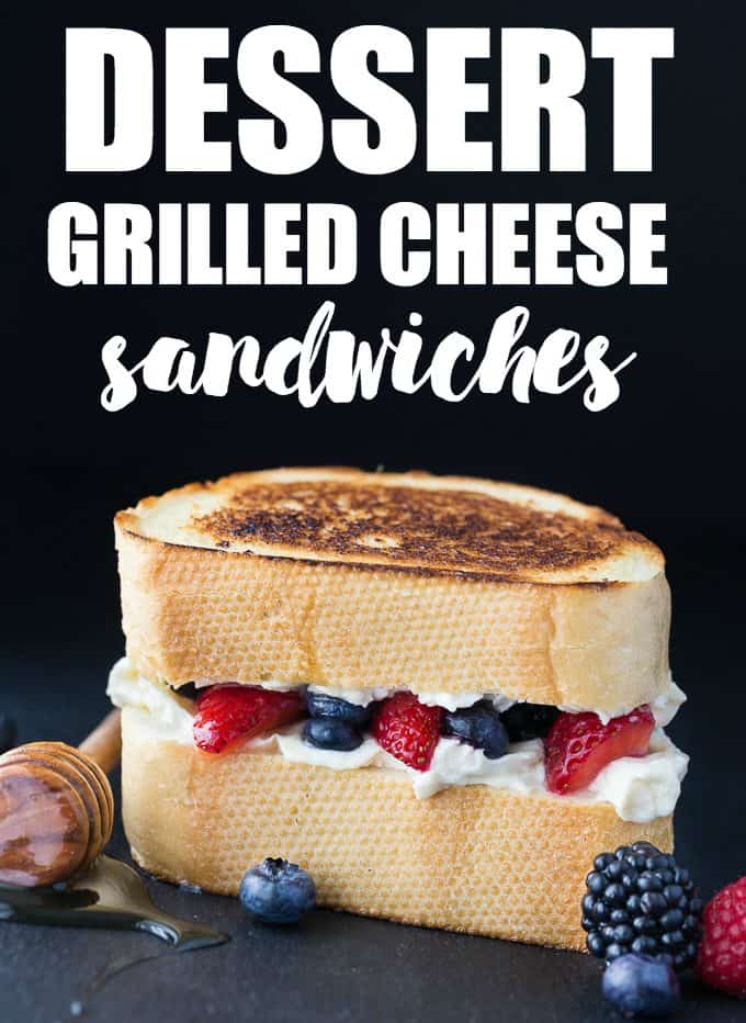 Dessert Grilled Cheese Sandwiches - Not your typical grilled cheese sandwich! It's filled with creamy mascarpone cheese, fresh sweet berries and a drizzle of honey. 