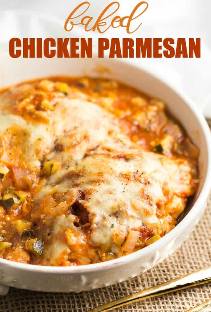 Baked Chicken Parmesan - Fast enough for a weeknight, but elegant enough for dinner parties! Serve over spaghetti or on its own.