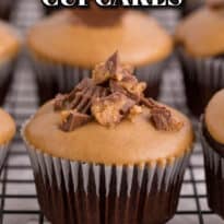 Reese's peanut butter cupcakes pin image.