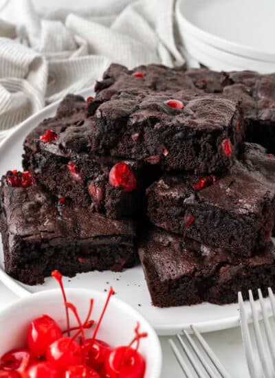 A plate of cherry chocolate brownies.