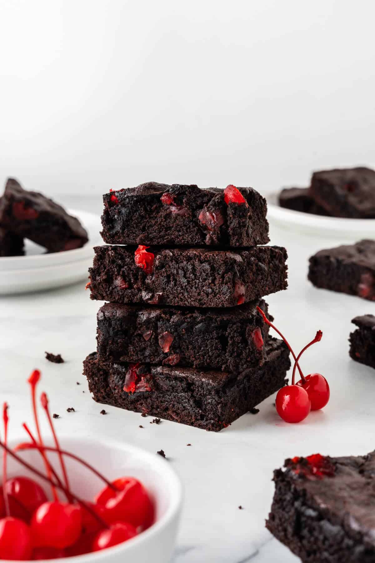 A stack of cherry chocolate brownies.