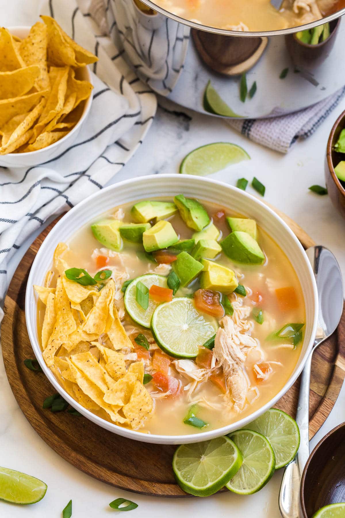 Chicken lime soup in a bowl.