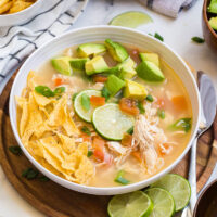Chicken lime soup in a bowl.